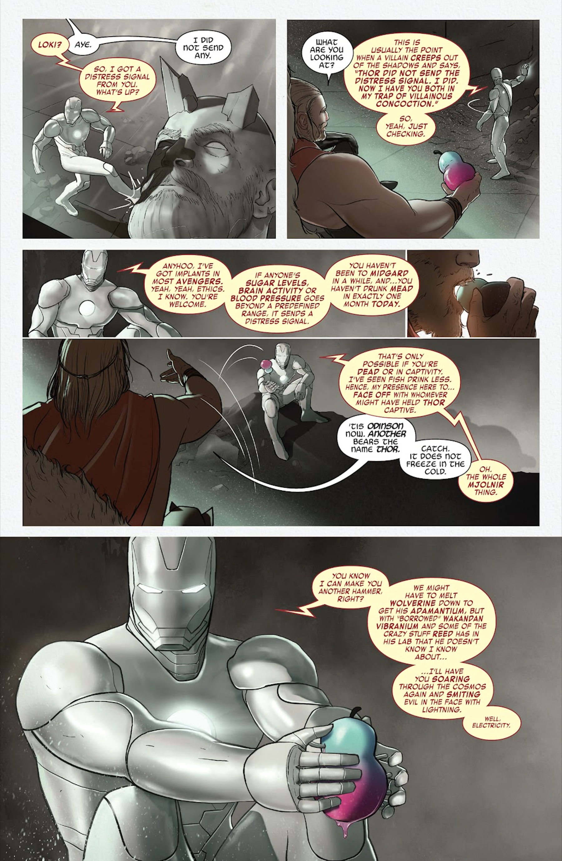 Iron Man offers an artificial Mjolnir to Thor-1